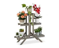 Relaxdays Blumentreppe aus Holz, 3 Stufen mit 9 Ablagen, Shabby Chic, innen, HBT: 83 x 83 x 28 cm, Blumenregal, grau, 83,00 x 83,00 x 28,00cm