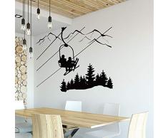 Crjzty Skifahrer Skilift Stuhl Bergkiefer Dekorative Wandaufkleber Wasserdichtes Vinyl Für Wohnkultur Wohnzimmer Schlafzimmer Dekoration Zubehör 67x57 cm