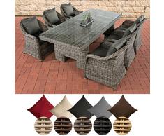 CLP Polyrattan Sitzgruppe Candela Inkl. Polsterauflagen I Garten-Set: EIN Esstisch Mit Glas-Tischplatte Und 6 Sesseln I anthrazit, Grau Meliert