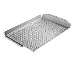 Santos Edelstahl Grillschale mit Griffen - ca, 44 x 30 x 3,5 cm - Grillpfanne, Grillkorb mit Perforierung als Grillzubehör, Gemüsekorb oder Servierschale für Gasgrill oder Holzkohlegrill