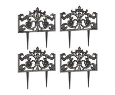 Relaxdays 4er Set Beetzaun Gusseisen, mit Erdspieß, einfaches Stecksystem, Zierzaun, H x B x T 37 x 36 x 2 cm, Bronze