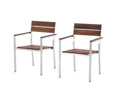 Ambientehome Stuhl, 2er Set Stapelstuhl Teakholz Edelstahl Soho Antik Sessel, braun, 56x61x86 cm, 69289