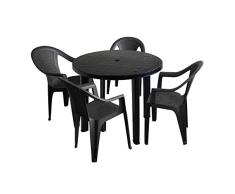 Multistore 2002 5tlg Balkongarnitur Gartengarnitur Gartentisch Ø90cm rund Anthrazit + 4 Gartenstühle Stapelstühle Schwarz Kunststoff