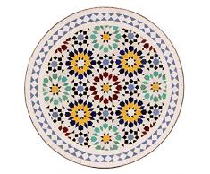 albena Marokko Galerie 15-147 Lisu Marokkanischer Mosaiktisch 60cm rund (Lisu weiß/blau/bunt)