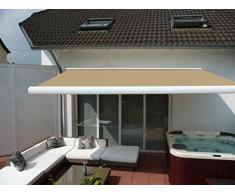 Elektrische Kassettenmarkise 600 x 300 cm Weiss, Tuch beige-braun