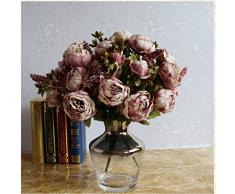 Turelifes Weinlese-künstliche Rosen-Pfingstrose-Silk Blumen-Blumenstrauß für Hochzeits-Hauptdekoration (Bohnenpaste)