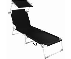 TecTake Aluminium Gartenliege klappbar mit Sonnendach 190cm - Diverse Farben - (Schwarz | Nr. 401427)
