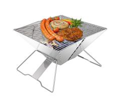 EYEPOWER Holzkohlegrill 30x30cm Klappgrill - Mini Edelstahl BBQ Grill - Camping Faltgrill