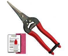 Beliebte Ernteschere - Gartenschere - Blumenschere - Floristenschere - Leseschere - Bonsaischere GREEN24 Profi-Set 300L + Pflege-Mittel + Anleitung