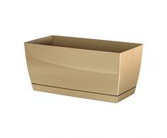 Blumenkasten mit Untersetzer glänzend Beige Pflanzkasten Kunststoff wetterfest Übertopf Blumenkübel Pflanzkübel Pflanzentopf Pflanzenkübel Pflanztopf Garten Terrasse Balkon Blumen Pflanzen