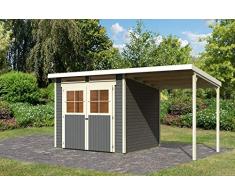 Karibu Gartenhaus Glücksburg 3 terragrau Sparset mit Schleppdach 19 mm