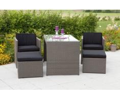 MERXX 11-tlg. Gartenmöbelset Merano, 2 Sessel, 2 Hocker, 1 Tisch 128x70 cm, Polyrattan, natur grau