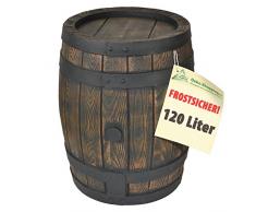 REGENTONNE EICHENFASS 120 Liter REGENFASS Wasserfass REGENWASSERTONNE Wassertonne - FROSTSICHERES Gartenfass für Regenwasser u.v.m. in Holz-Optik aus robustem PE-Kunststoff