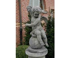 pompidu-living Engel mit Kelch auf Kugel, Steinfigur, Gartenfigur Farbe Sandstein