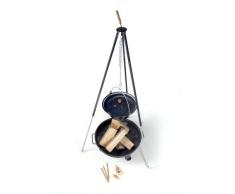 acerto 40209 Ungarischer Gulaschkessel (22 Liter) + Dreibein-Gestell (180cm) + Feuerschale (55cm) + Kaminholz Buche | Teleskop-Dreifuß mit Gulasch-Topf, Suppentopf | Große Feuerschale für draußen