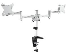 RICOO TS3311, Monitor-Ständer 2 Monitore, Schwenkbar, Neigbar, 13-26 Zoll (33-66 cm), Tisch-Halterung, Stand-Fuß, VESA 100x100, Silber, Aluminium