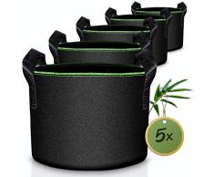 Skojig 5 Stück Pflanzsäcke in 5L 10L 20L 40L 60L aus Vliesstoff | 5X Pflanztasche Pflanzbeutel Pflanzgefäß Pflanzsack Pflanzbehälter Pflanzkübel | Gurt-Griffe Gärtnerei Gewächshaus Pflanztopf