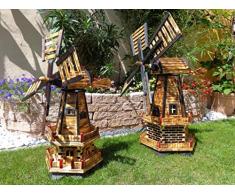 Große Windmühle, 2 x Balkon ZWEISTÖCKIG, windmühlen, SEHR ROBUST, MIT SOLARMODUL + 2 STRAHLER, Solarbeleuchtung DOPPEL-SOLAR LICHT WMH130ng-MS 1,30 m groß in schwarz / dunkel feuer-geflammt (echt gef