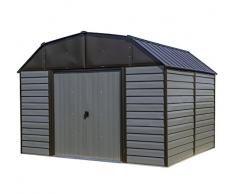 Spacemaker Metallgerätehaus, Metallgartenscheune, Geräteschuppen Blockhausoptik grau-anthrazit// 313x273x223 cm // Gartengerätehaus