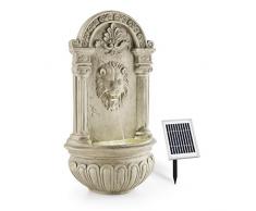 blumfeldt Löwenstein Gartenbrunnen mit LED-Beleuchtung - Löwenkopf Edition, Wandbrunnen antik, Zierbrunnen, Outdoor, Solarpanel, Akku: 2000 mAh, Dämmerungssensor, Naturstein-Optik, grau