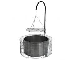 bellissa Feuer- und Grillstelle aus Gabionen - 95580 - Feuerstelle inkl. Grillrost, Grillgalgen und Ketten - Durchmesser 92/72 cm, Höhe 40 cm