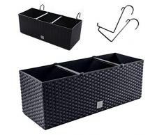 rg-vertrieb Blumenkasten Blumentopf Balkonkasten Geländerkasten Geländertopf 51cm Polyrattan Rattan-Optik Bewässerung mit Halterungen Aufhängung (Weiß)