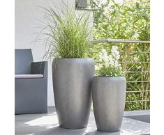 Klocke Pflanzgefäße Wunderschöne & Hochwertige Pflanzvase im 2er Set/Blumenkübel - Fiberglas - Mit Einsatz – Indoor & Outdoor – Wetterbeständig & Frostsicher (2er Set: Höhe 70cm & 50cm, Dunkelgrau)