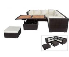 OUTFLEXX Loungemöbel-Set, braun aus Polyrattan-Geflecht, Loungeecke für 6 Personen, wasserfeste Kissenbox, inkl. Loungetisch
