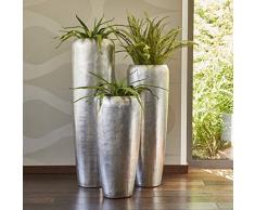 Edle & Hochwertige Pflanzvase/Pflanzkübel - Fiberglas - Mit Einsatz – Indoor – Metallic/Metallisch Blumenkübel/Pflanzgefäß/Vase/Kübel (Klein: 75cm, Silber)