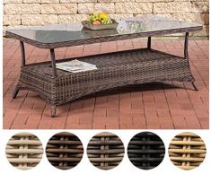 CLP Design Outdoor Lounge-Tisch Pandora, Höhe 60 cm, Glas Tischplatte, 5 mm Rattan Geflecht, ALU Gestell, mit Stauraum, Ablage unter der Tischplatte Braun Meliert, 160 x 80 cm