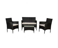 ArtLife Polyrattan Sitzgruppe Fort Myers schwarz | cremefarbene Bezüge | 4 Personen | Lounge Rattanoptik Gartenmöbel-Set für Balkon oder Terrasse
