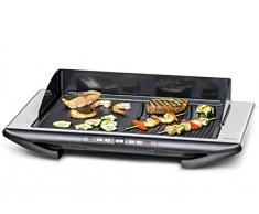 ROMMELSBACHER BBQ 2012/E Tischgrill Gourmet Deluxe (Elektrogrill Made in Germany, 2 getrennt steuerbare Grillbereiche, 3-Lagen Anihaftbeschichtung, 2000 W) Edelstahl, schwarz