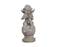 Engel NF28766D , Groß 37 cm hoch , Gartenengel, Deko Engel, Antik Weiß, Dekorationsfigur für Innen und Außen, Polyresin , Gartendekoration, Gartenfigur, Engelsfigur, Schutzengel, Skulptur,