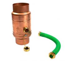 Kupfer Regenwassersammler 87 mm mit Schlauch- und Fassanschluss für das Fallrohr, Regensammler 85% Wasser-Ertrag dank doppelwandigem Aufbau, Wassersammler für Regentonnen