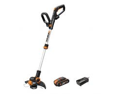 WORX 20V Akku-Rasentrimmer WG163E.2, 2,0Ah, PowerShare, 2-in-1 Rasentrimmer & Kantenschneider Rasen, 90° drehbarer Trimmerkopf, Teleslopstiel