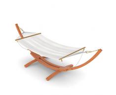 Ampel 24 Outdoor Hängematte mit Gestell Madagaskar 400 cm und Sicherung, Hängemattengestell Holz sibirische Lärche | Stabhängematte wollweiß Baumwolle