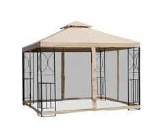 Outsunny Gartenpavillon Pavillon Festzelt Partyzelt wetterfest Zelt mit 4 Ablagen Metall + Polyester Beige 3 x 3 m