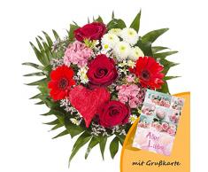 Dominik Blumen und Pflanzen, Blumenstrauß Alles Liebe aus Rosen, Gerbera und Johanniskraut und Grußkarte Alles Liebe
