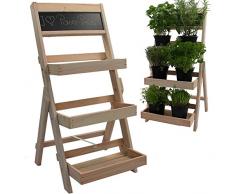 PROHEIM Blumentreppe aus FSC® Holz in Natur Pflanzentreppe mit Kreidetafel Blumenregal mit Imprägnierung wetterfest und langlebig