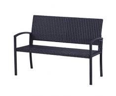 Outsunny Polyrattan Gartenbank Parkbank Sitzbank 2-Sitzer Geflecht Stahl Schwarz B122 x T60 x H87cm