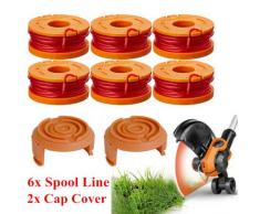 FEXEVON WA0004.1 Rasentrimmer Faden für alle 20V WORX Rasentrimmer 6X 9m Länge ⌀1,5 mm Fadendurchmesser Spulen + 2X Kappe für WORX Rasentrimmer