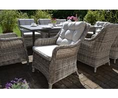 bomey Rattan-Sessel Set mit Polstern I Gartenmöbel Set Como 6-Teilig I Sechs Gartensessel Grau Polster Beige I Lounge Sessel für Garten Terrasse Wintergarten