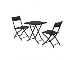 Outsunny 3tlg. Sitzgruppe Bistroset Polyrattan Essgruppe Gartenmöbel Tisch-Stuhl Set Balkonmöbel Garnitur Schwarz