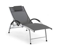 blumfeldt Sun Valley Sonnenliege - mit Kopfkissen, zusammenklappbar, Gestell aus Aluminium, 4-Fach verstellbare Rückenlehne, Sun Comfort, Material: 70% PVC, 30% Polyester Comfort Mesh, grau