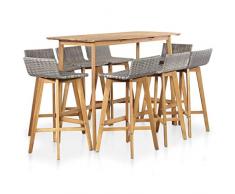 ghuanton Gartenbar-Set 9-TLG. Poly Rattan Massivholz Akazie Möbel Gartenmöbel Gartenmöbelgarnituren