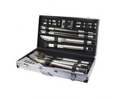 Dytxe-shelf 19Pcs Edelstahl Grillbesteck Set Im Aluminium-Koffer BBQ Grill Zubehör Set Fürs Camping Mit Geschenkpaket, Ideales Grillset Für Männer