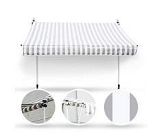 Wohnstyle24 200 x 120 Klemmmarkise Fallarmmarkise Markise grau/weiß mit Handkurbel Sonnenschutz Sichtschutz