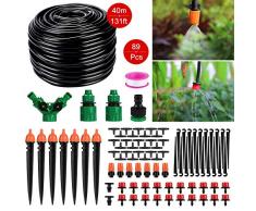 Tencoz Garten BewässerungsSystem, 40m DIY Micro Drip Bewässerung Kit 1/4 Schlauch Automatische Gewächshaus Sprinkler Tröpfchenbewässerung Gartenbewässerung für Flower Bed, Terrasse Pflanzen
