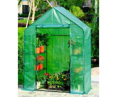 Xclou Gewächshaus grün, witterungsbeständiges Tomatenhaus inkl. Pflanzregalen, Treibhaus mit pulverbeschichtetem Stahlgestell, Frühbeet mit Befestigungsmaterial, Plane aus hochwertigem Polyethylen 135g/qm, Maße: ca. 140 x 72 x 195 cm