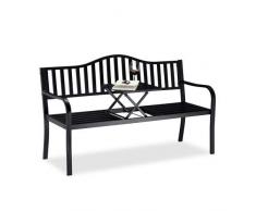 Relaxdays Gartenbank mit Klapptisch, 3-Sitzer, integrierte Tischablage, wetterfest, HxBxT 90 x 150 x 57,5 cm, schwarz
